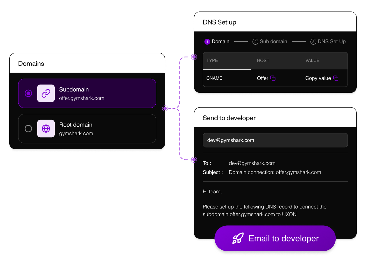 Domain DNS setup and email to developer workflow