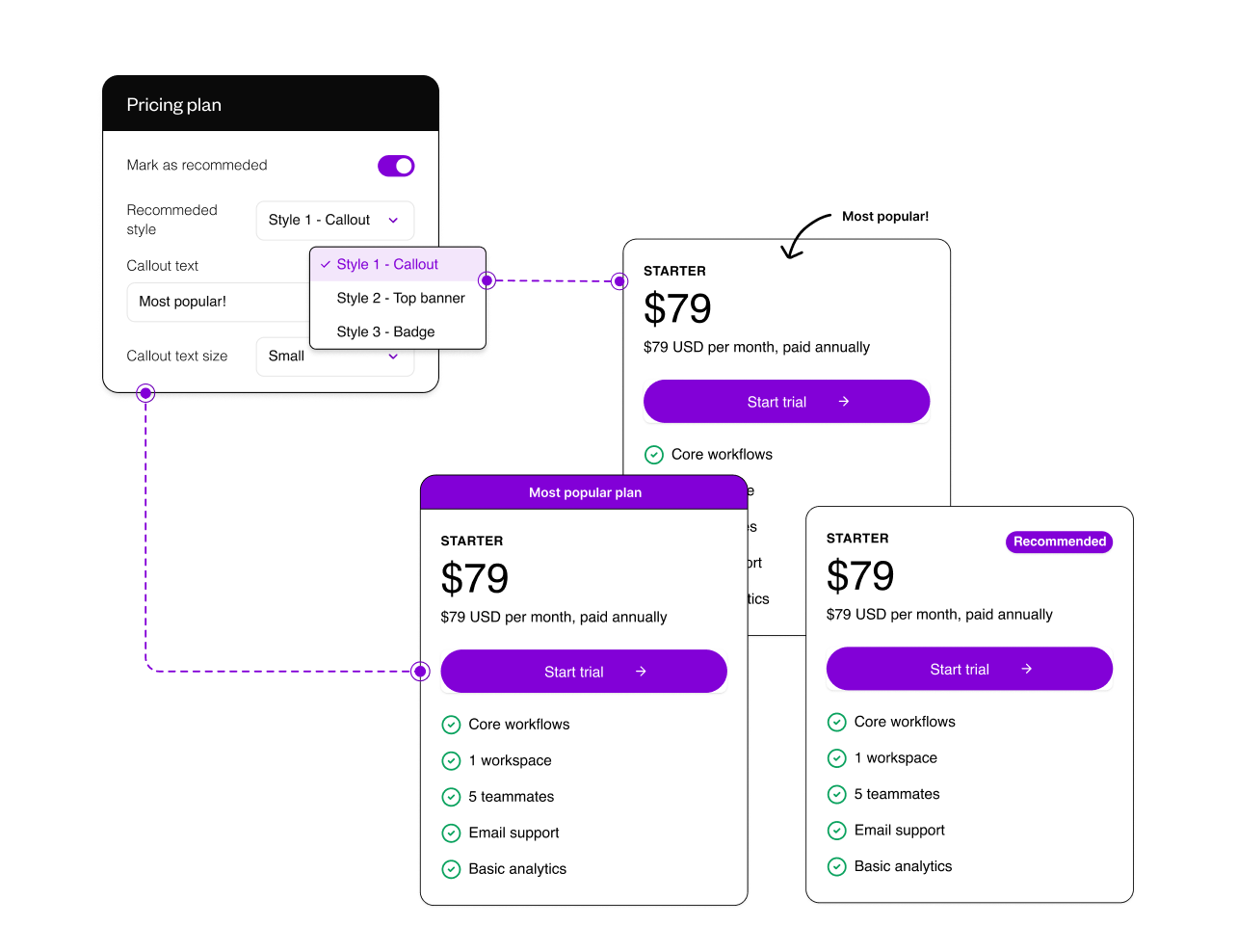 Switch pricing plan styles quickly